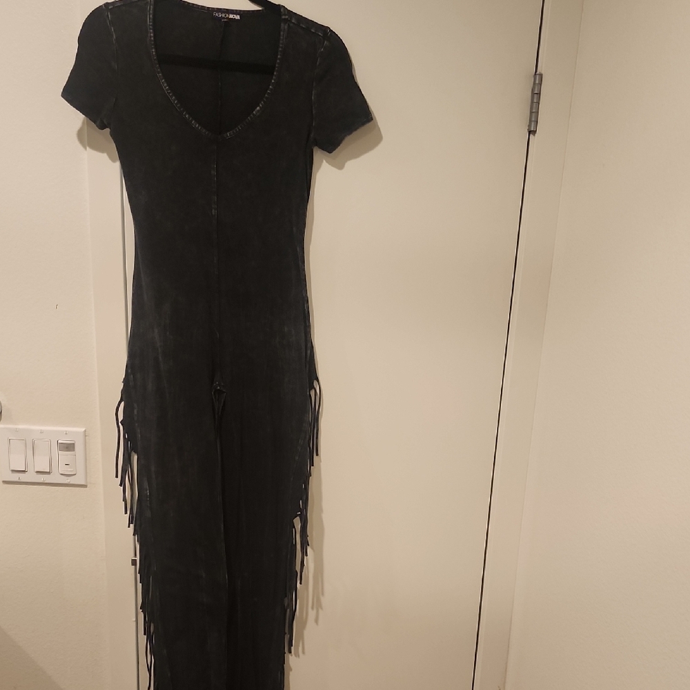 Fashion Nova Black Fringe Jumpsuit